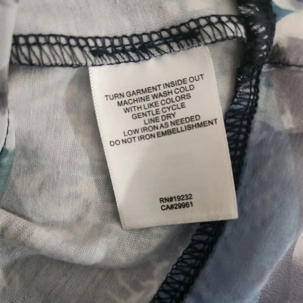ALFRED DUNNER XL Blue Studded  Pullover 3/4 Slv Knit Stretch Semi-Sheer Neck